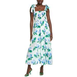 Kathleen Maeve Womens  Emma Bow Linen-Blend Maxi Dress, Blue